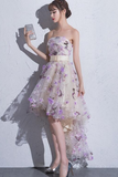 Flowers Tulle High Low Scoop Party Dress, Short Homecoming Dress HZ0509