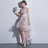 Flowers Tulle High Low Scoop Party Dress, Short Homecoming Dress HZ0509