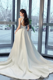 Satin Long Prom Dress with Slit, Elegant A Line Backless Evening Party Dress HZ0509