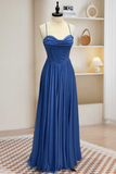Line Sweetheart Neck Blue Long Prom Dress, Backless Blue Long Evening Dress HZ0509