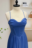 Line Sweetheart Neck Blue Long Prom Dress, Backless Blue Long Evening Dress HZ0509