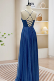 Line Sweetheart Neck Blue Long Prom Dress, Backless Blue Long Evening Dress HZ0509