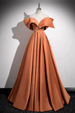 Line Orange Satin Beaded Sweetheart Prom Dress, Orange Long Evening Dress HZ0509
