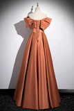 Line Orange Satin Beaded Sweetheart Prom Dress, Orange Long Evening Dress HZ0509