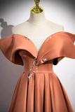 Line Orange Satin Beaded Sweetheart Prom Dress, Orange Long Evening Dress HZ0509