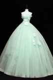 Tulle Lace Applique Long Prom Dresses, Green Sweet 16 Dresses HZ0509