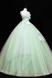 Tulle Lace Applique Long Prom Dresses, Green Sweet 16 Dresses HZ0509