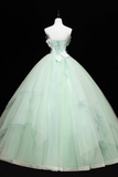 Tulle Lace Applique Long Prom Dresses, Green Sweet 16 Dresses HZ0509
