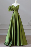 Shoulder Green Satin Long Party Dress, Off Shoulder Prom Dress HZ0509