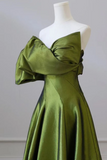 Shoulder Green Satin Long Party Dress, Off Shoulder Prom Dress HZ0509