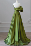 Shoulder Green Satin Long Party Dress, Off Shoulder Prom Dress HZ0509