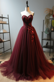 Red Tulle Sweetheart Long Formal Dres, Wine Red Evening Dress HZ0509