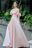 Satin Floor Length Prom Dress, Off the Shoulder Evening Party Dress HZ0509