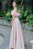 Satin Floor Length Prom Dress, Off the Shoulder Evening Party Dress HZ0509