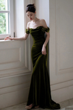 Mermaid Sweetheart Off Shoulder Formal Dress, Green Velvet Prom Dress HZ0509
