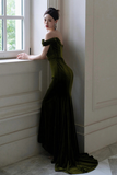 Mermaid Sweetheart Off Shoulder Formal Dress, Green Velvet Prom Dress HZ0509