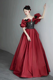 Satin and Black Lace Floor Length Prom Dress, Off the Shoulder Evening Party Dress HZ0509