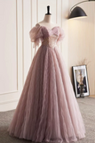 Tulle Sequins Floor Length Prom Dress, Beautiful Off the Shoulder Evening Party Dress HZ0509