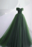 Off Shoulder Tulle Sweetheart Long Party Dress, Green Tulle Evening Dress Prom Dress HZ0509