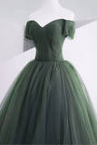 Off Shoulder Tulle Sweetheart Long Party Dress, Green Tulle Evening Dress Prom Dress HZ0509