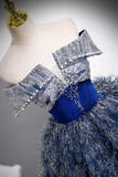 A Line Shiny Sequin Blue Long Prom Gown, Blue Long Evening Dress HZ0509