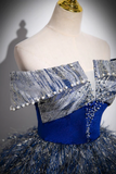 A Line Shiny Sequin Blue Long Prom Gown, Blue Long Evening Dress HZ0509