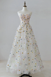 Line Sweetheart Neck Tulle Lace Flower Long Prom Dress, Long Formal Dress HZ0509