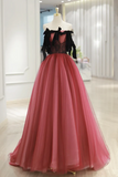 Line Tulle Watermelon Red Long Prom Dress, Watermelon Red Tulle Long Formal Dress HZ0509