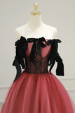 Line Tulle Watermelon Red Long Prom Dress, Watermelon Red Tulle Long Formal Dress HZ0509