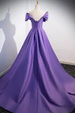 Line off Shoulder Satin Purple Long Prom Dress, Purple Long Evening Dress HZ0509