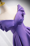 Line off Shoulder Satin Purple Long Prom Dress, Purple Long Evening Dress HZ0509
