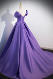 Line off Shoulder Satin Purple Long Prom Dress, Purple Long Evening Dress HZ0509