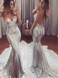 Long Prom Dresses Backless Red Silver Sequin Long Evening Dresses HZ0509