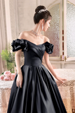 Satin Floor Length A Line Prom Dress, Off the Shoulder Evening Party Dress HZ0509