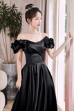 Satin Floor Length A Line Prom Dress, Off the Shoulder Evening Party Dress HZ0509