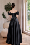 Satin Floor Length A Line Prom Dress, Off the Shoulder Evening Party Dress HZ0509