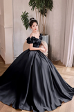 Satin Floor Length A Line Prom Dress, Off the Shoulder Evening Party Dress HZ0509