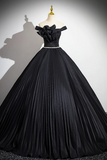 Pleated Long A Line Party Gown with Rhinestone Sash, Off the Shoulder Formal Dress HZ0509