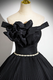 Pleated Long A Line Party Gown with Rhinestone Sash, Off the Shoulder Formal Dress HZ0509