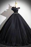 Pleated Long A Line Party Gown with Rhinestone Sash, Off the Shoulder Formal Dress HZ0509