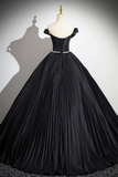 Pleated Long A Line Party Gown with Rhinestone Sash, Off the Shoulder Formal Dress HZ0509