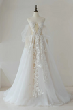 Champagne A Line Lace Tulle Long Prom Dress, Lace Tulle Formal Dress HZ0509
