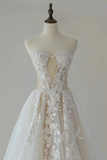 Champagne A Line Lace Tulle Long Prom Dress, Lace Tulle Formal Dress HZ0509