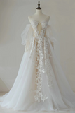 Champagne A Line Lace Tulle Long Prom Dress, Lace Tulle Formal Dress HZ0509