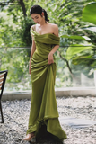 Soft Satin Long Party Dress, Green Satin Evening Dress Prom Dress HZ0509