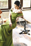 Soft Satin Long Party Dress, Green Satin Evening Dress Prom Dress HZ0509