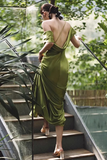Soft Satin Long Party Dress, Green Satin Evening Dress Prom Dress HZ0509