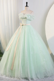 Sage Green Tulle Floor Length Prom Dresses, A Line Off the Shoulder Evening Part Dresses HZ0509