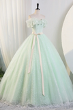Sage Green Tulle Floor Length Prom Dresses, A Line Off the Shoulder Evening Part Dresses HZ0509