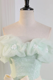 Sage Green Tulle Floor Length Prom Dresses, A Line Off the Shoulder Evening Part Dresses HZ0509